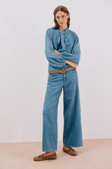 Cortefiel Denim shirt with bow or tie Blue