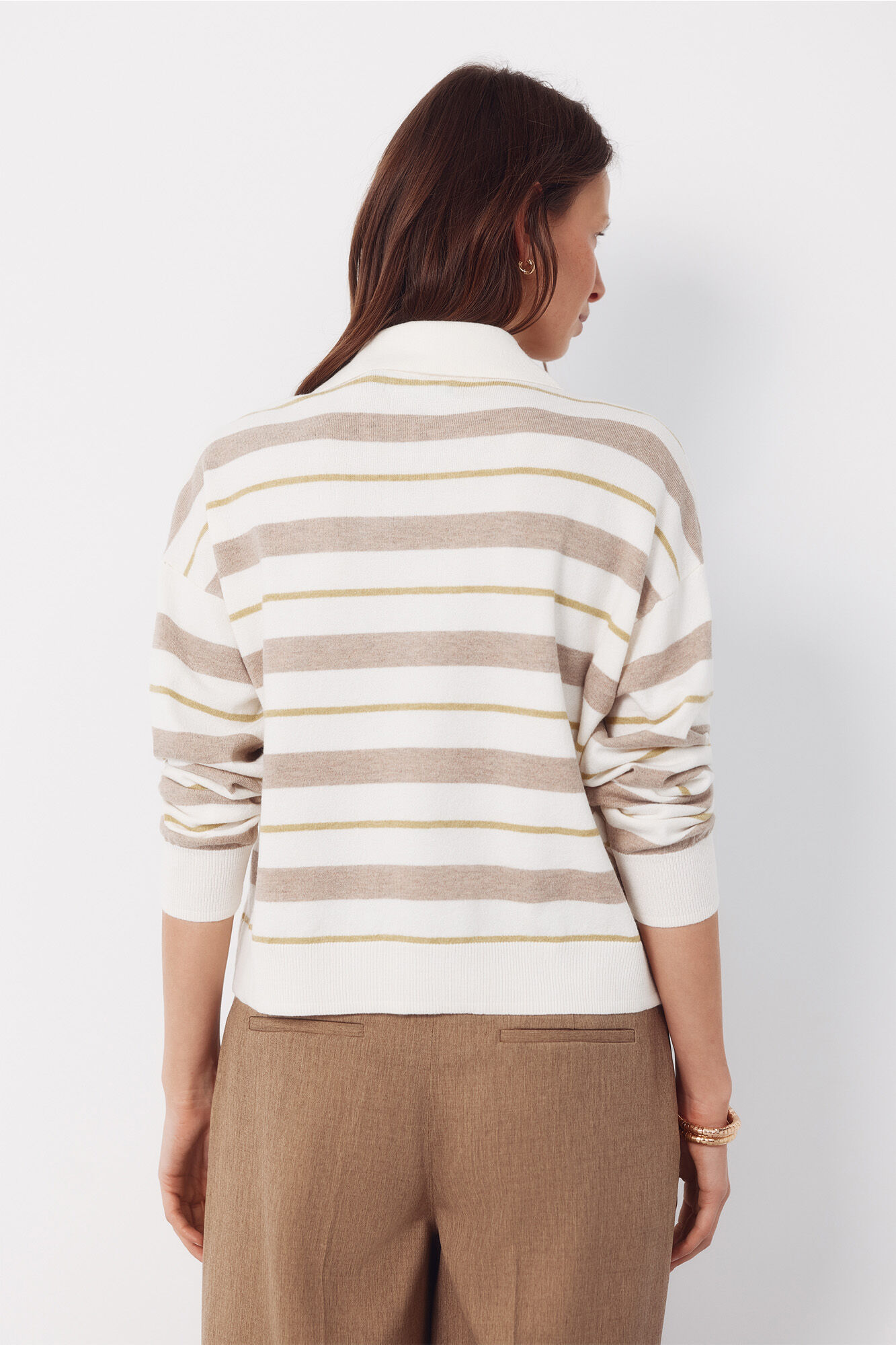 Cortefiel Striped polo jumper Ivory