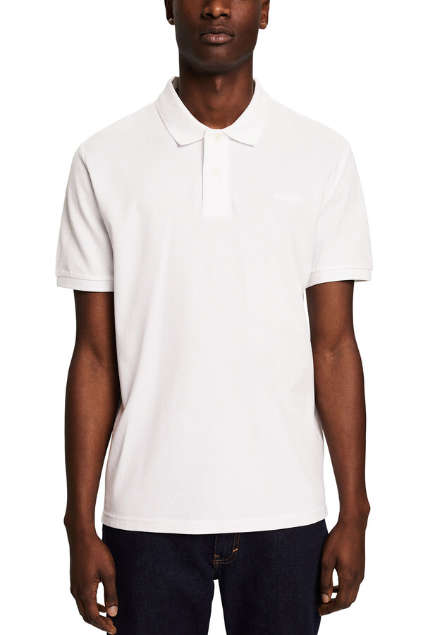 Cortefiel Slim-fit cotton piqué polo shirt with short sleeves White