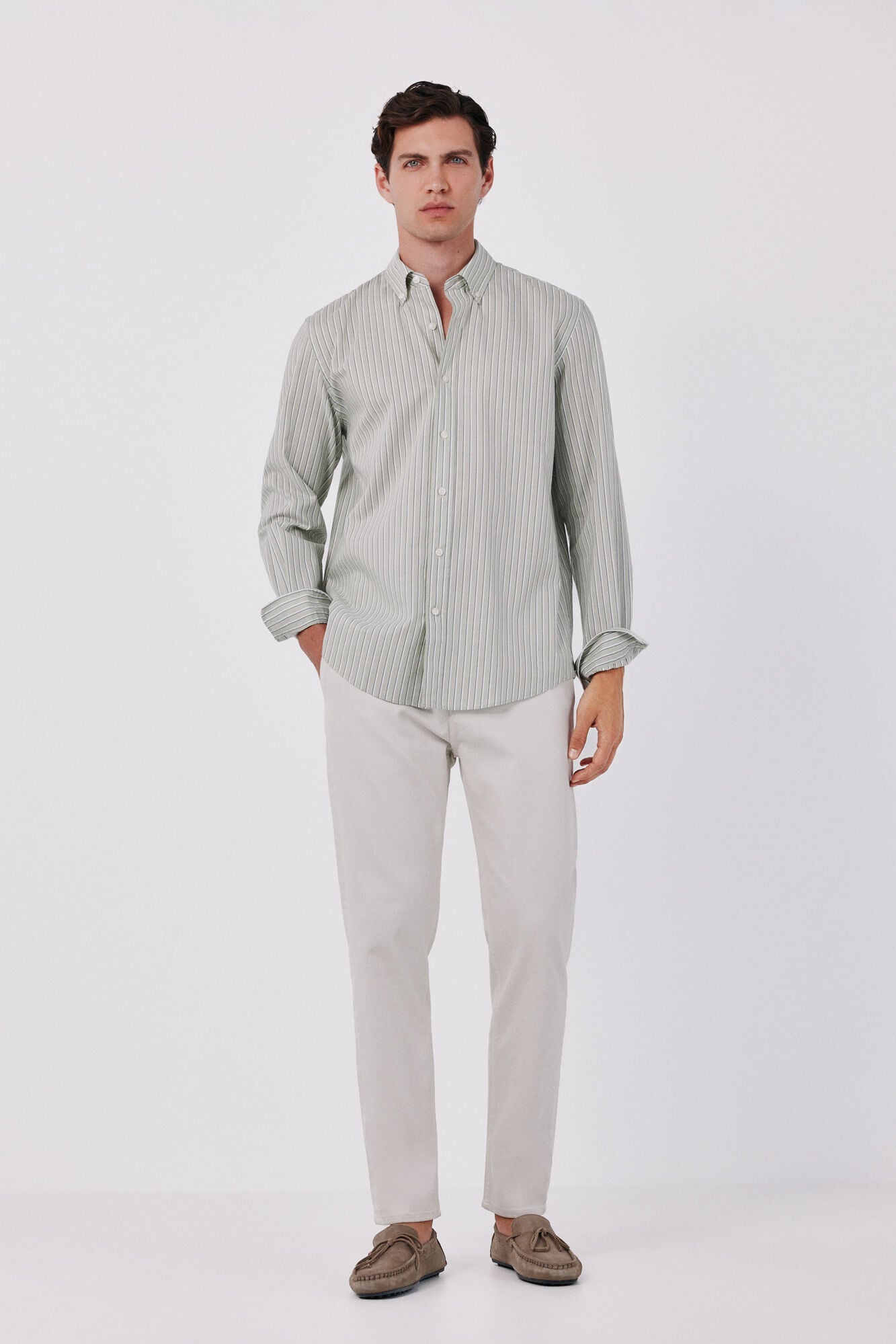 Cortefiel Camisa de riscas oxford leve