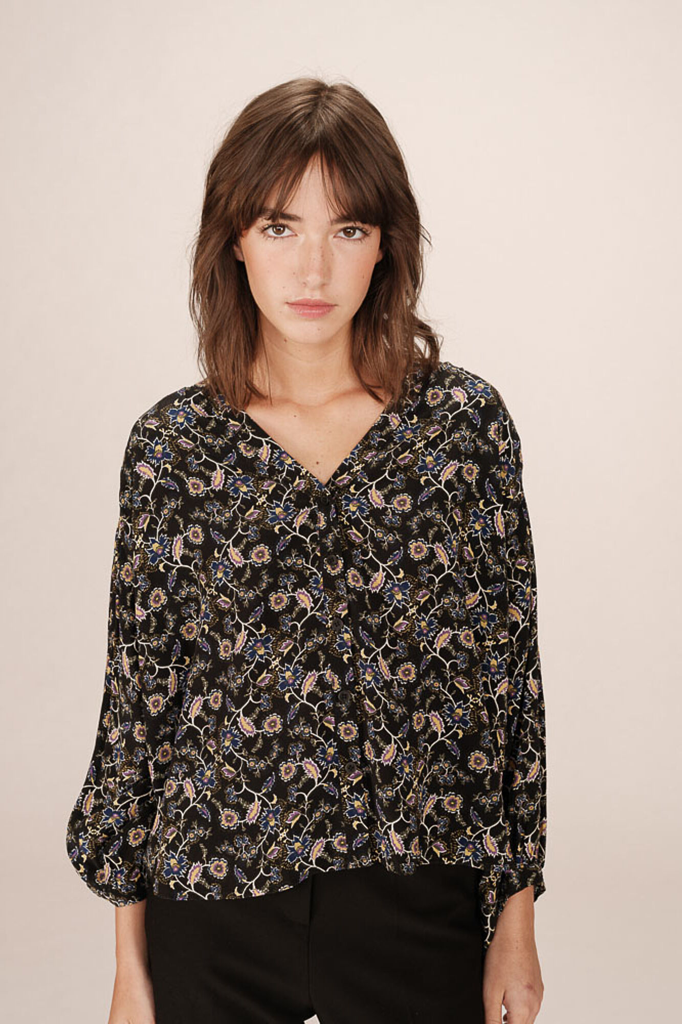 Grace & Mila Blusa de manga comprida com estampa floral Preto