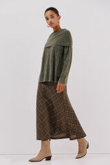 Cortefiel Checkered cape skirt Printed green