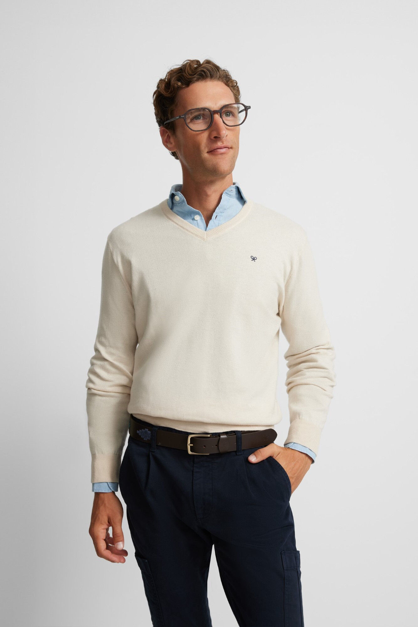 Silbon Jersey liso cuello pico Beige