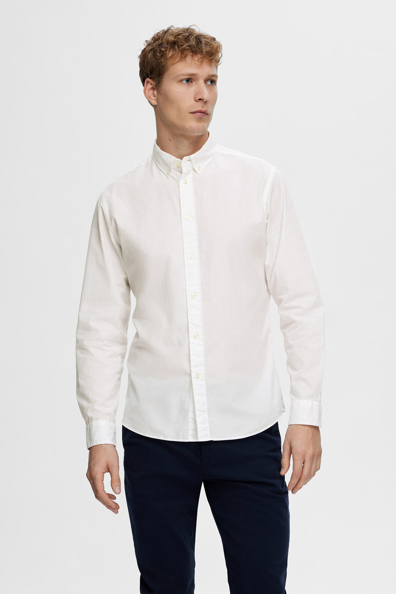 Selected Camisa de manga comprida Slim Fit confecionada com algod&atilde;o reciclado Branco