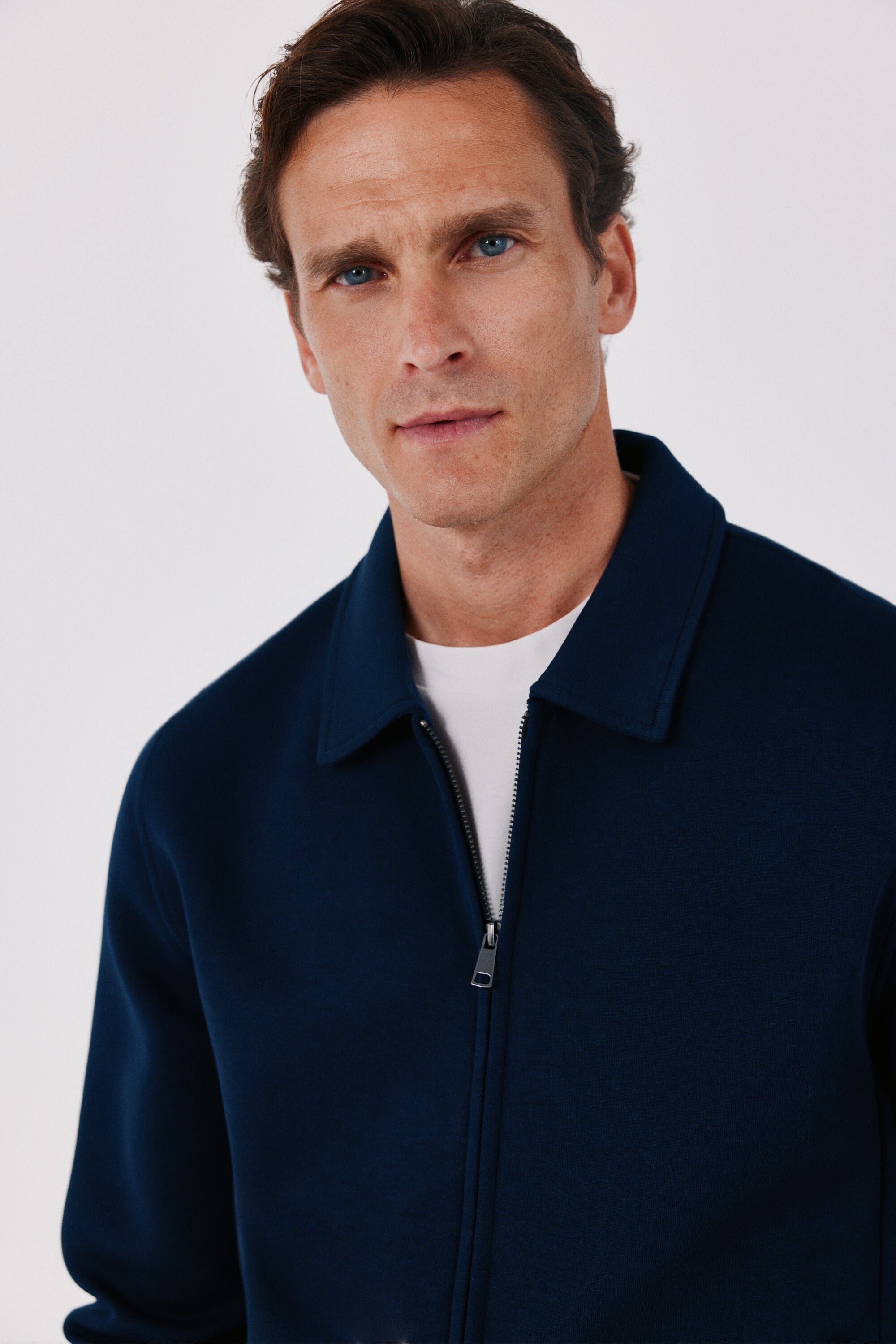 Cortefiel Polo neck neoprene cardigan Navy
