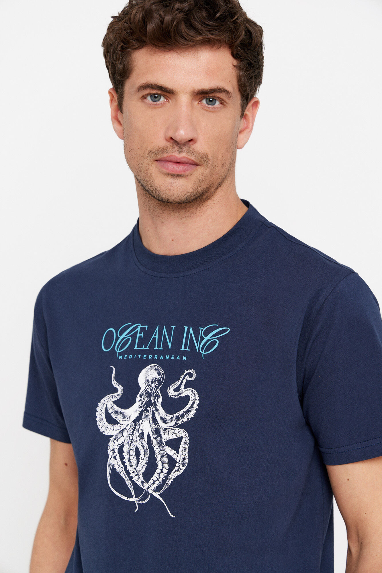 Cortefiel Camiseta gr&aacute;fica pulpo Azul marino
