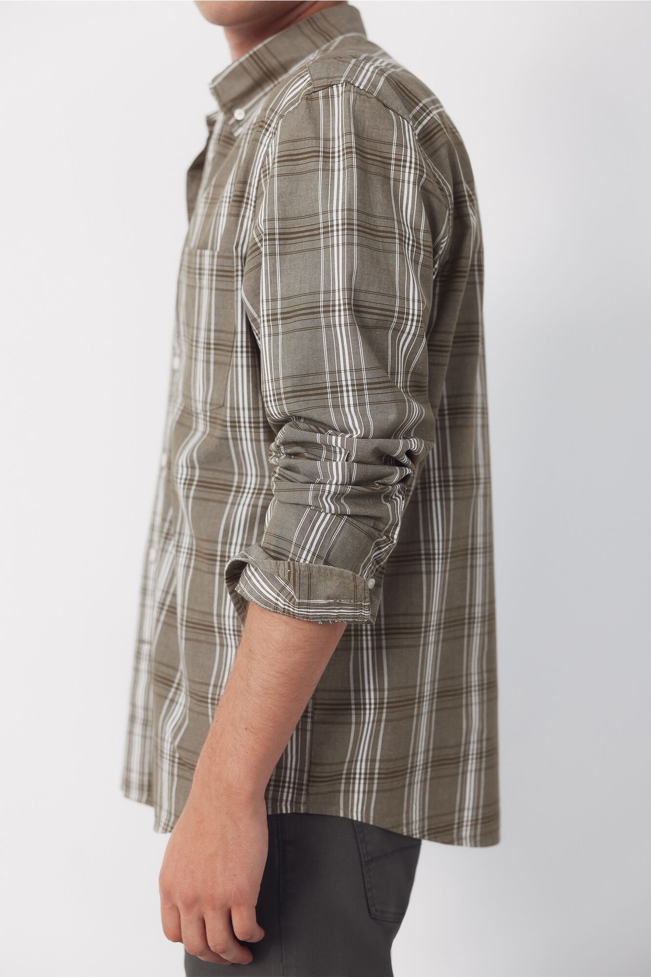 Cortefiel Checked poplin shirt Kaki