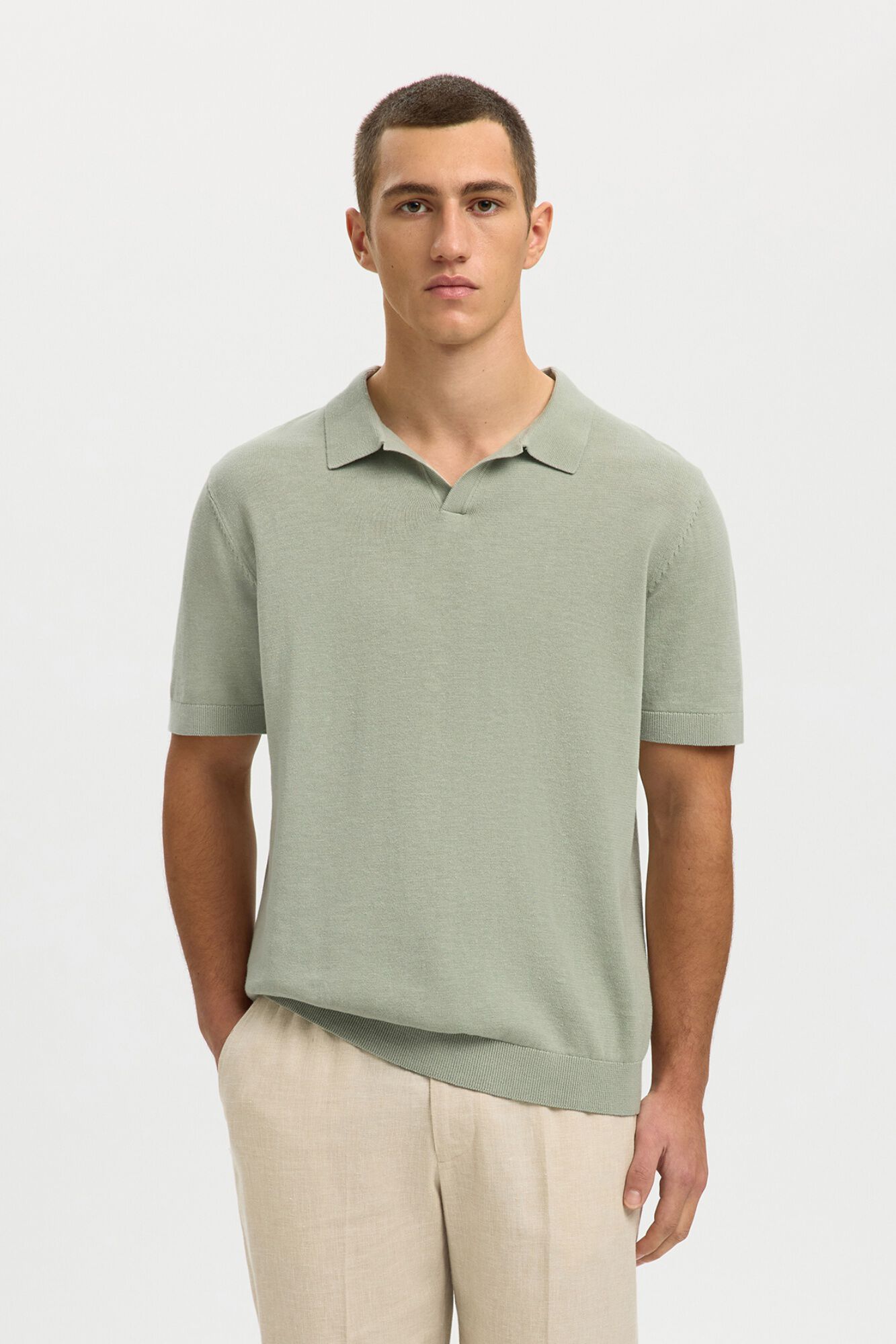 Selected Polo de malha com gola aberta