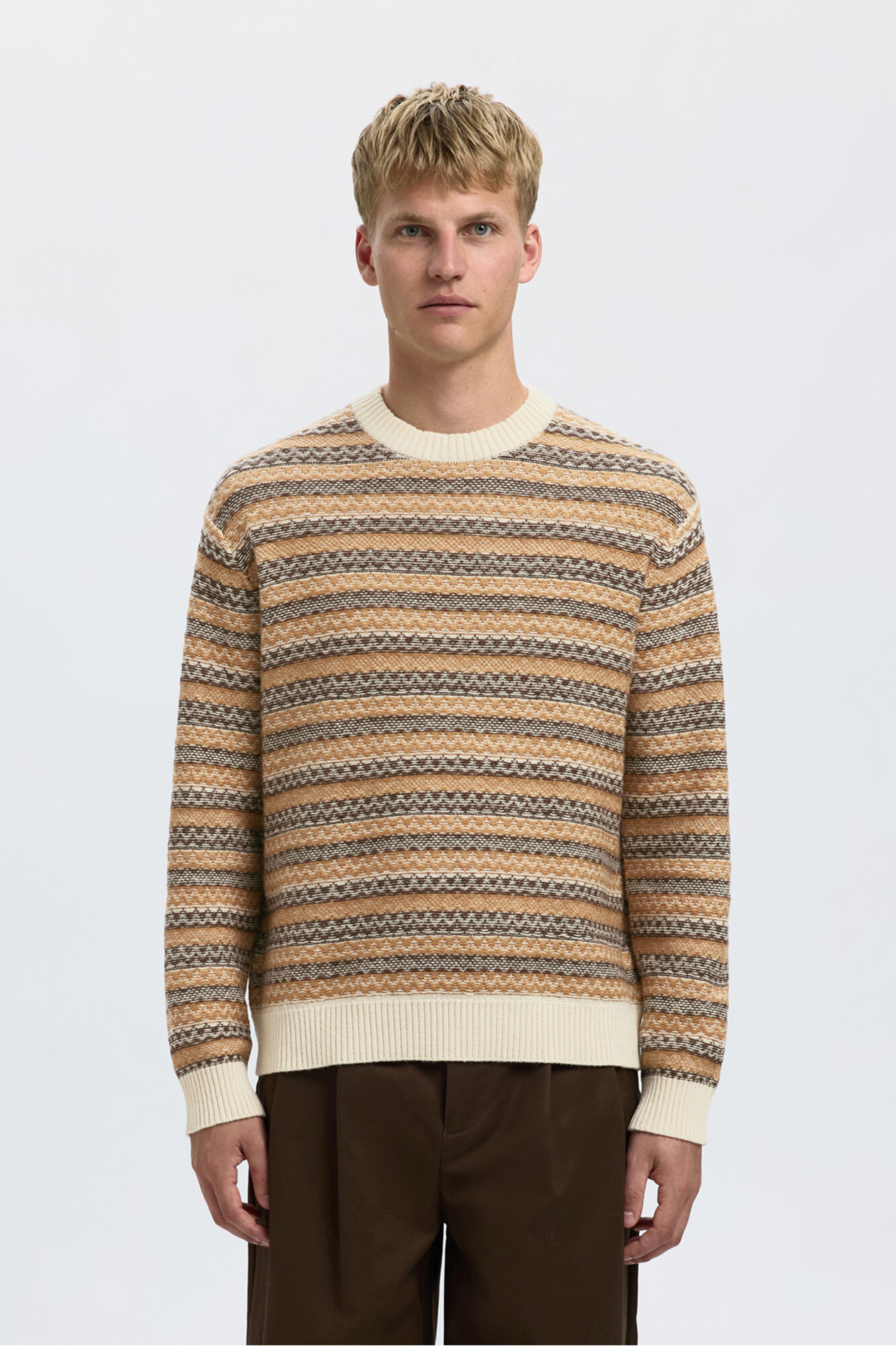 Selected Camisola de l&atilde; com gola caixa  Tostado