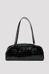 Cortefiel Crocodile effect baguette handbag Black