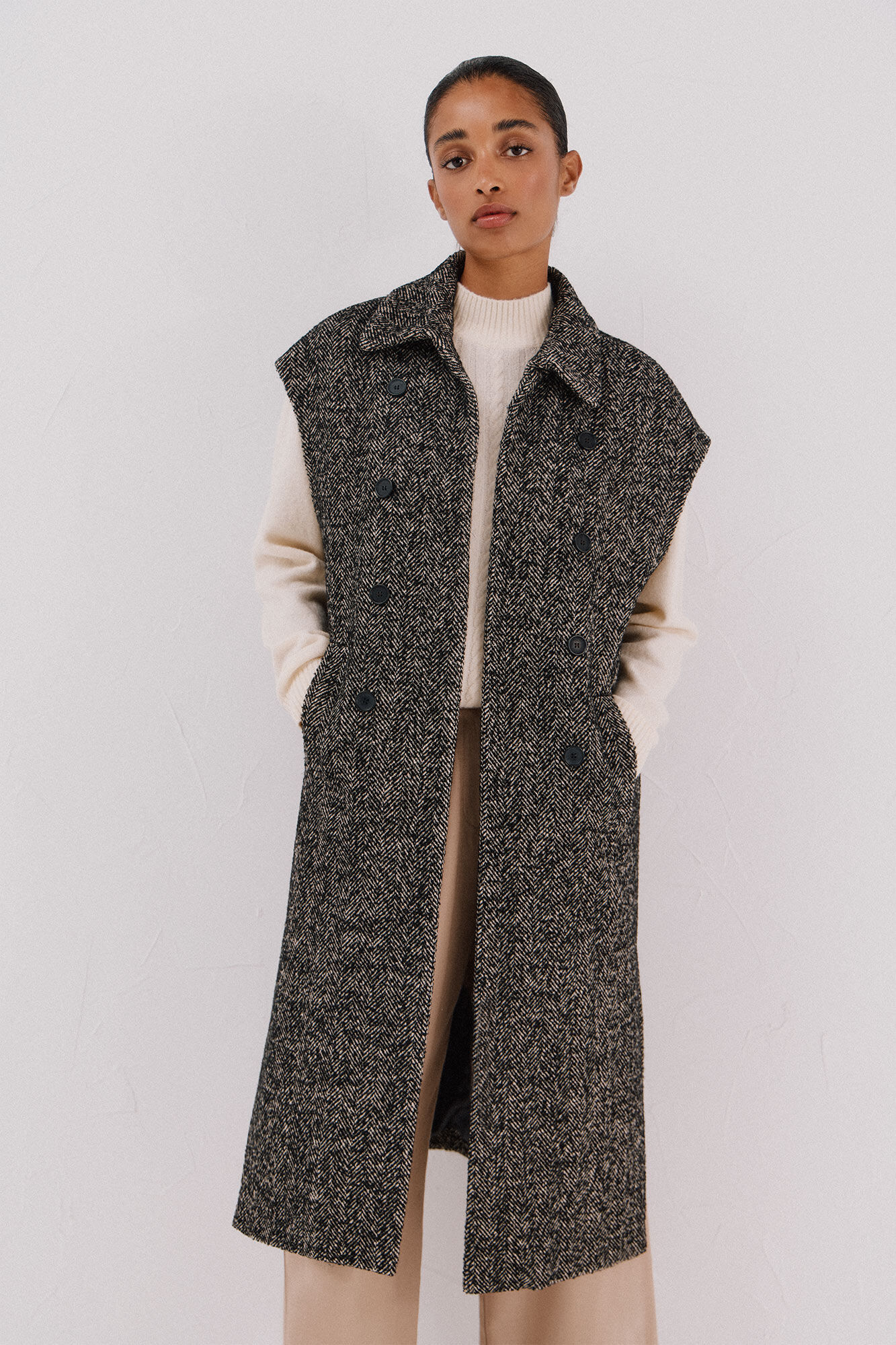 Cortefiel Long button-up waistcoat Printed grey