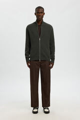 Selected 100% organic cotton jersey-knit zip fastening jacket Dark green