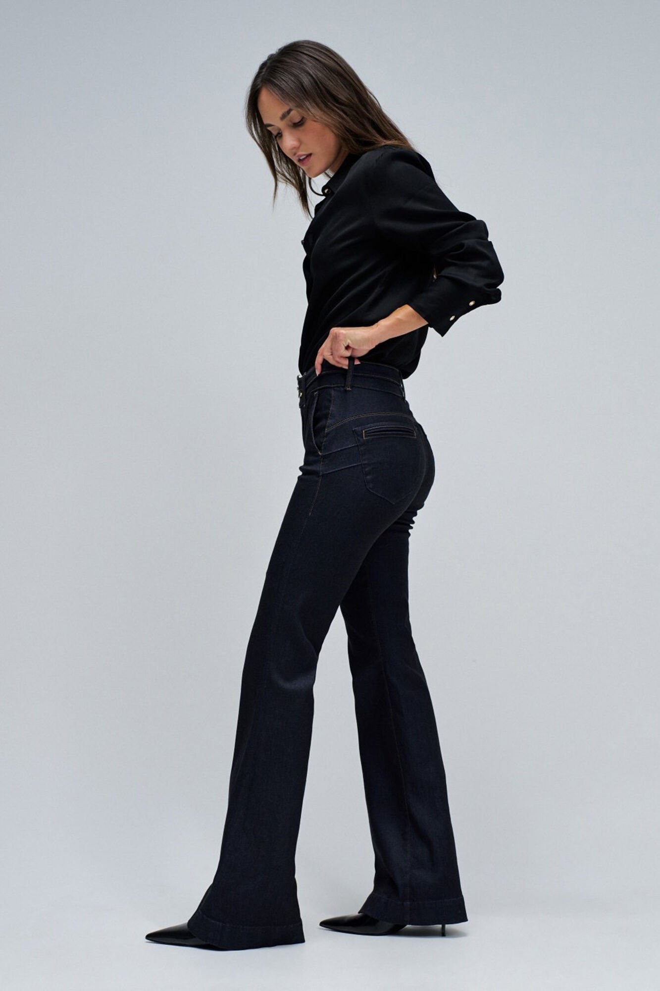 Salsa Jeans Cal&ccedil;a cal&ccedil;as chino flare secreta com cinto Azul