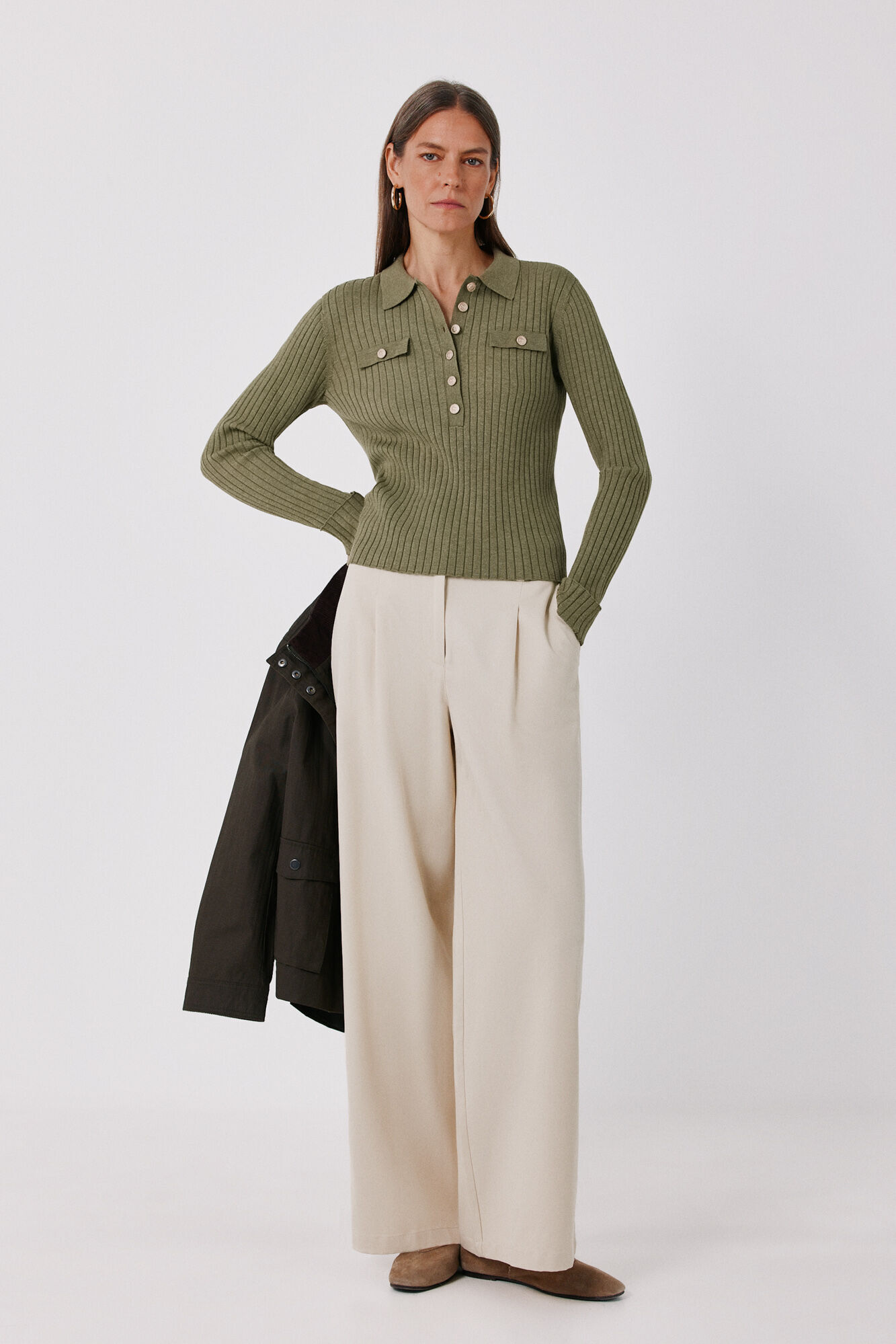 Cortefiel Ribbed button jumper