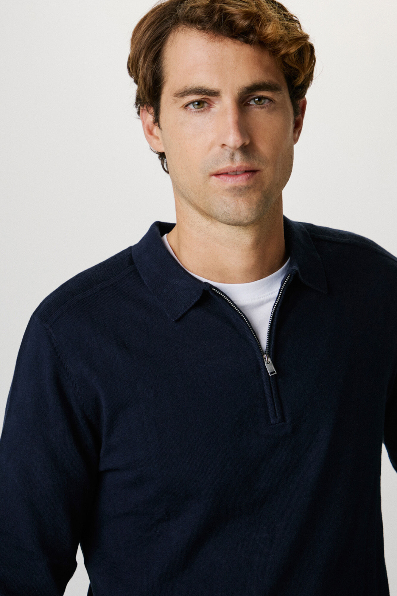 Selected Jersey polo media cremallera 100% algod&oacute;n. Azul marino