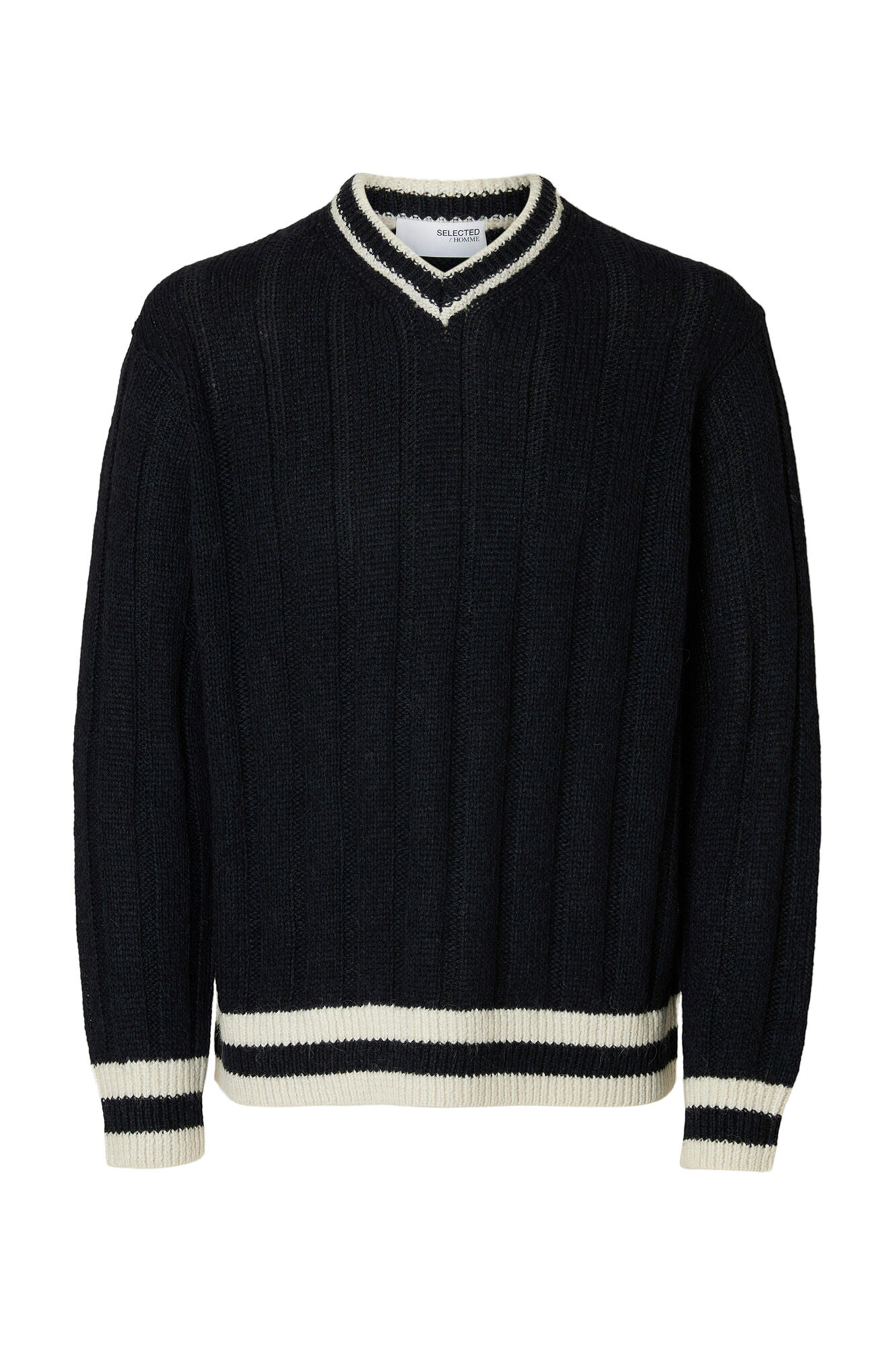 Selected Wool and alpaca V neck jumper  Navy