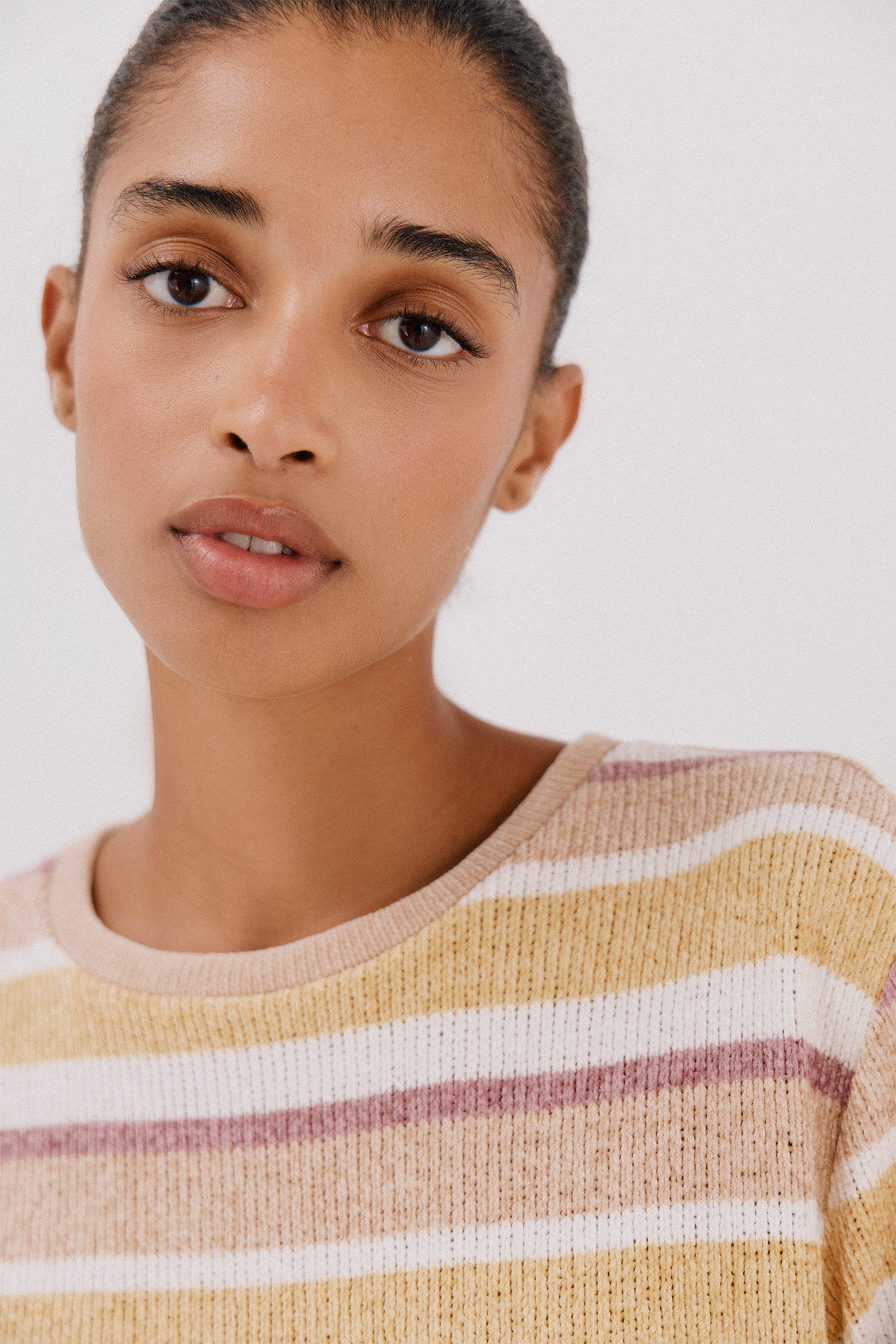 Cortefiel striped chenille t-shirt Yellow