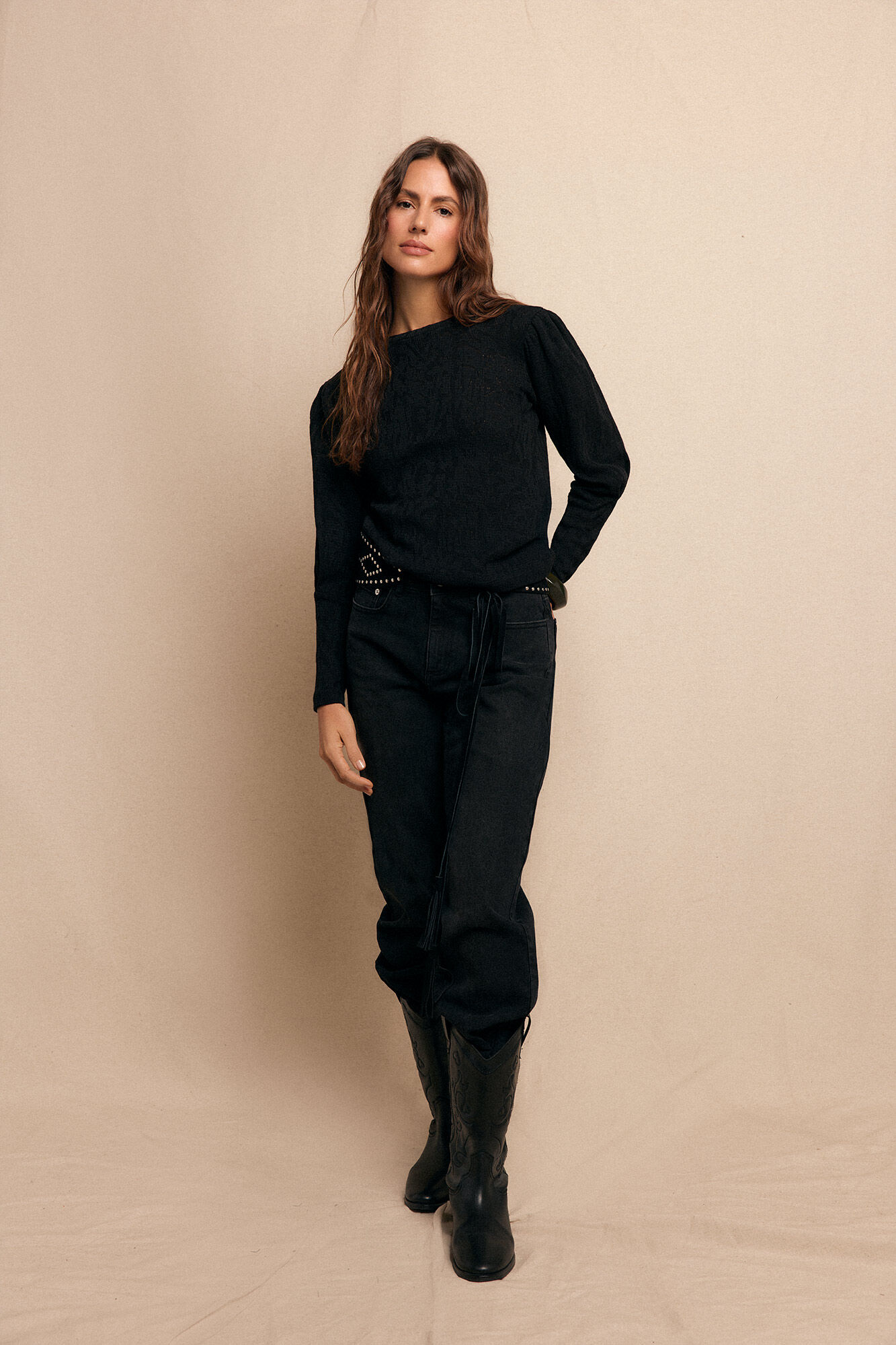 Slowlove Top estructura frunce Black