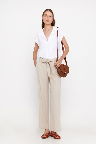 Cortefiel Straight linen trousers Beige