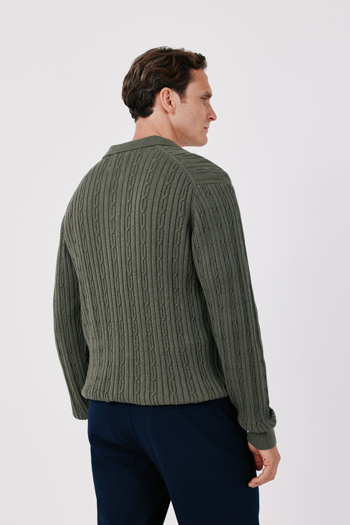Cortefiel Twisted cotton cable knit jumper Kaki