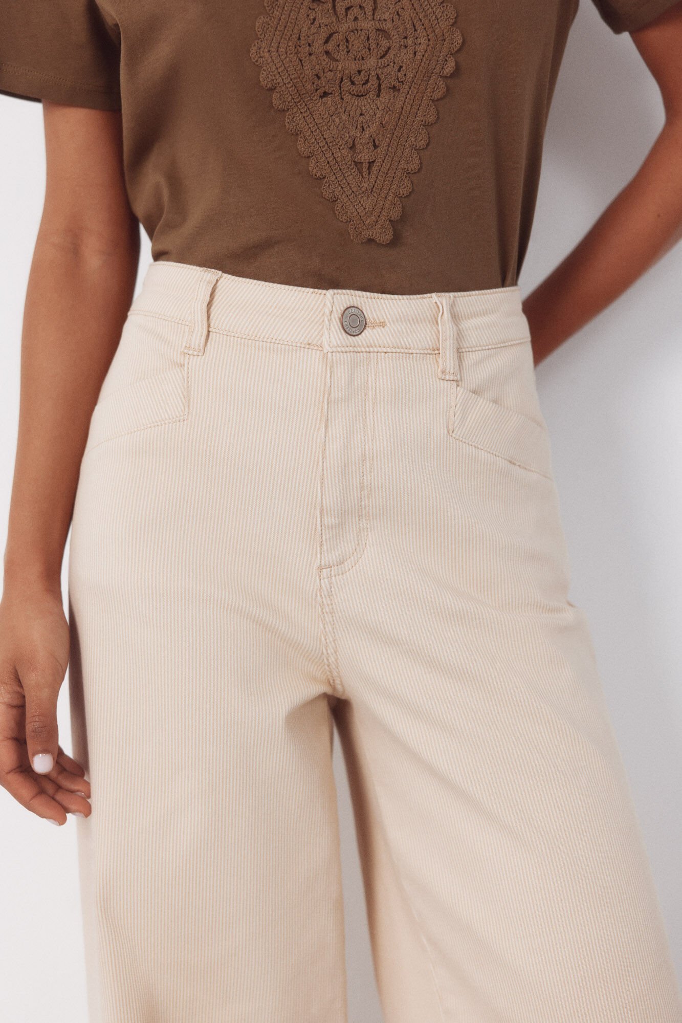 Cortefiel Sand striped trousers Ivory