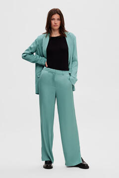 Cortefiel Satin-finish Wide Leg dress trousers made with Lenzing ECOVERO. Green