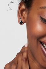 Cortefiel Silver and onyx earrings with bear Grey