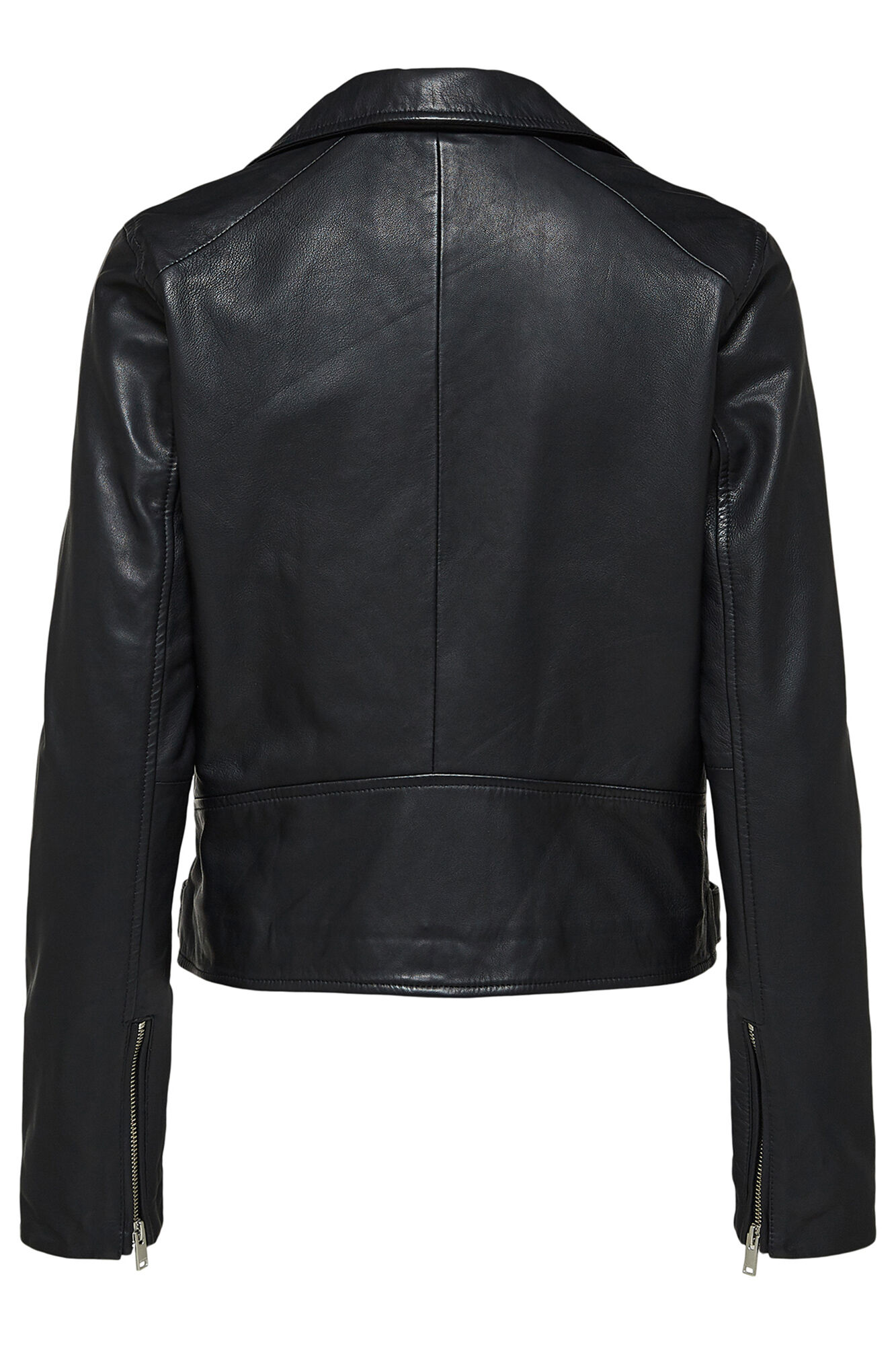 Selected 100% leather Cropped Biker Jacket . Black