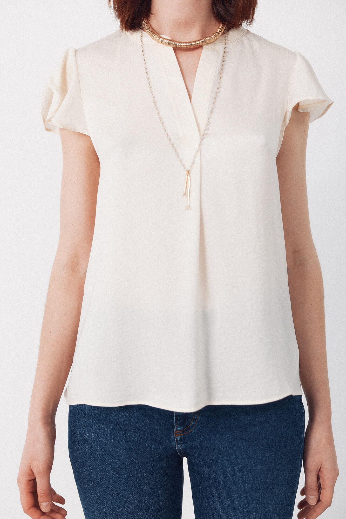 Cortefiel Blusa fluida manga vuelo Beige