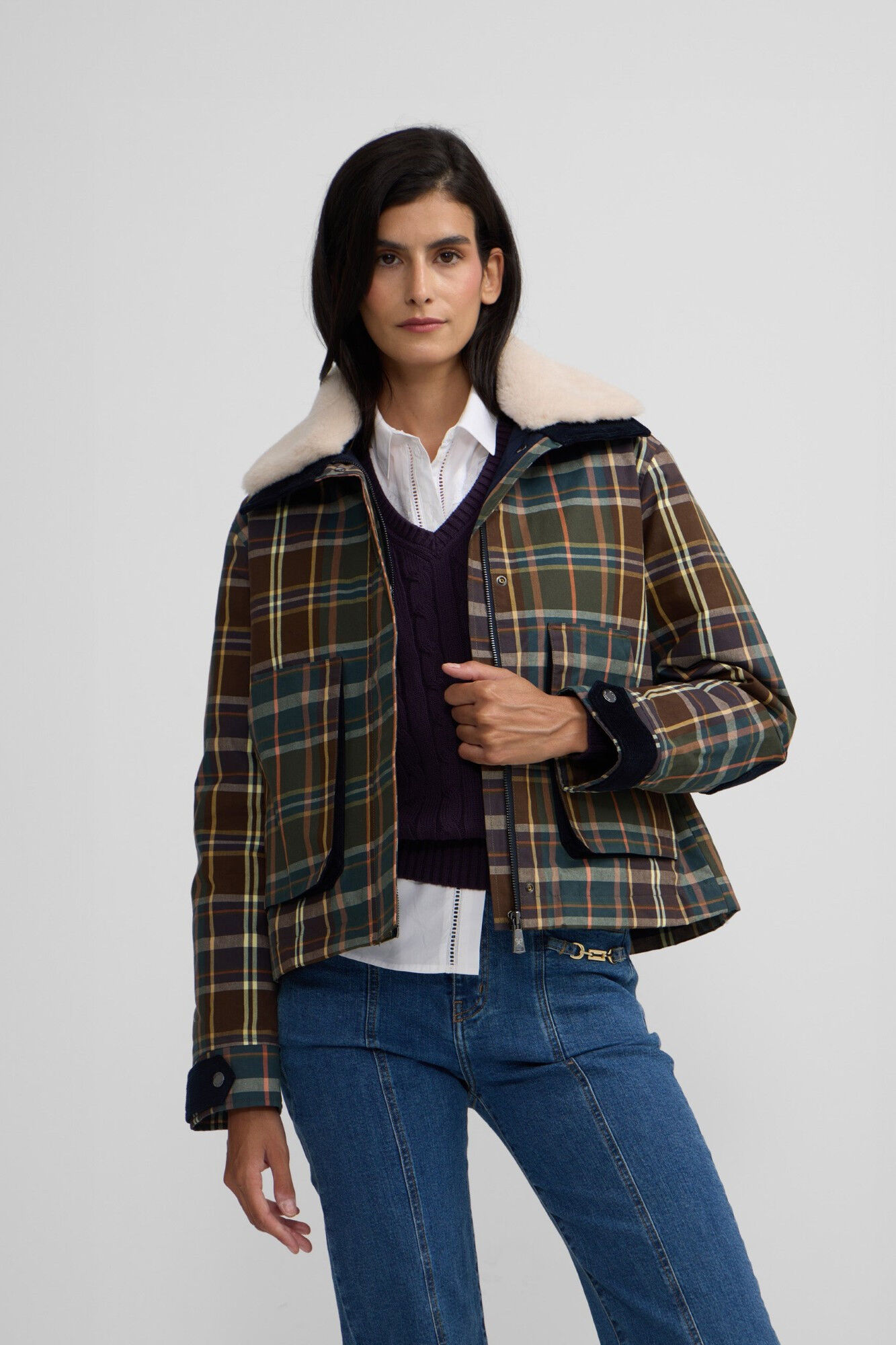 Silbon Blus&atilde;o de borrego xadrez encerada Verde