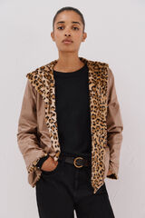 Cortefiel Short reversible faux fur jacket Beige