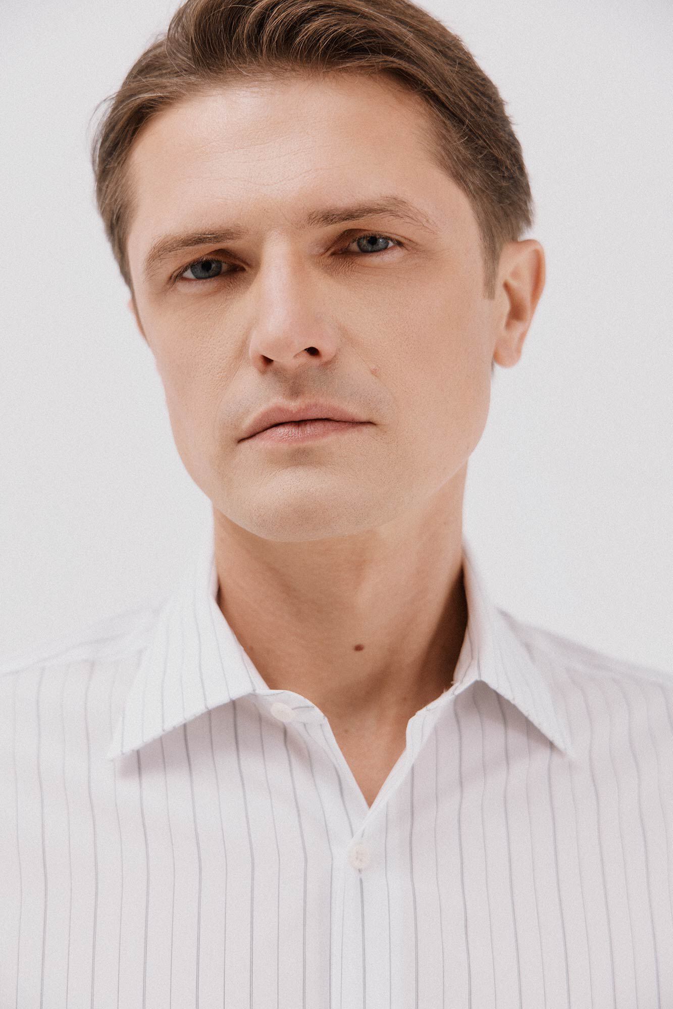 Cortefiel Camisa social riscas de algod&atilde;o tencel Branco