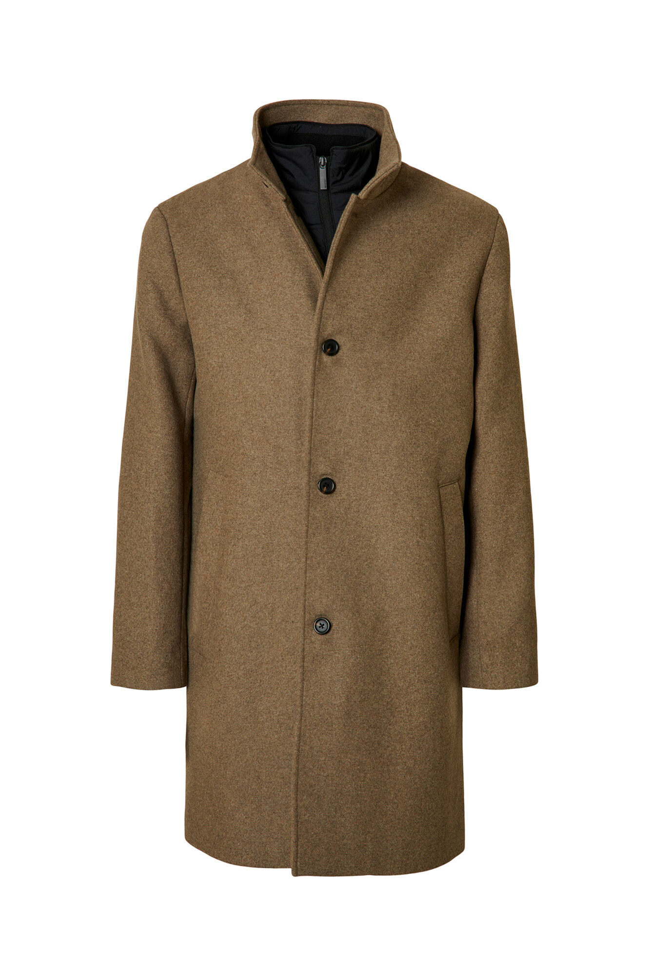 Selected Sobretudo de l&atilde; com gola chamin&eacute;   Cinzento