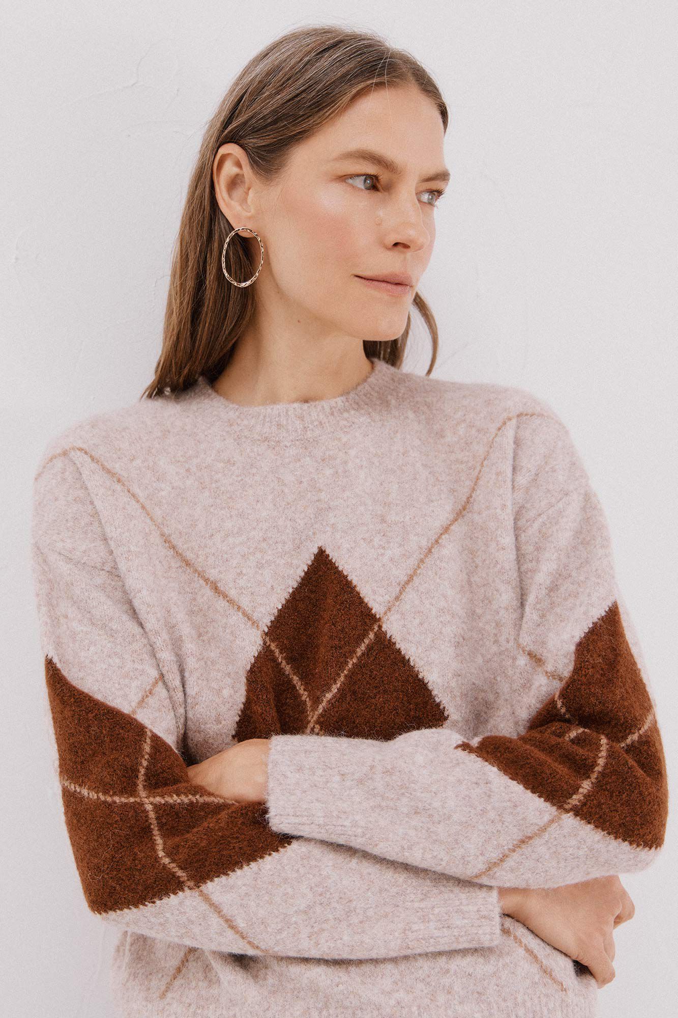 Cortefiel Su&eacute;ter de malha diamante Tostado