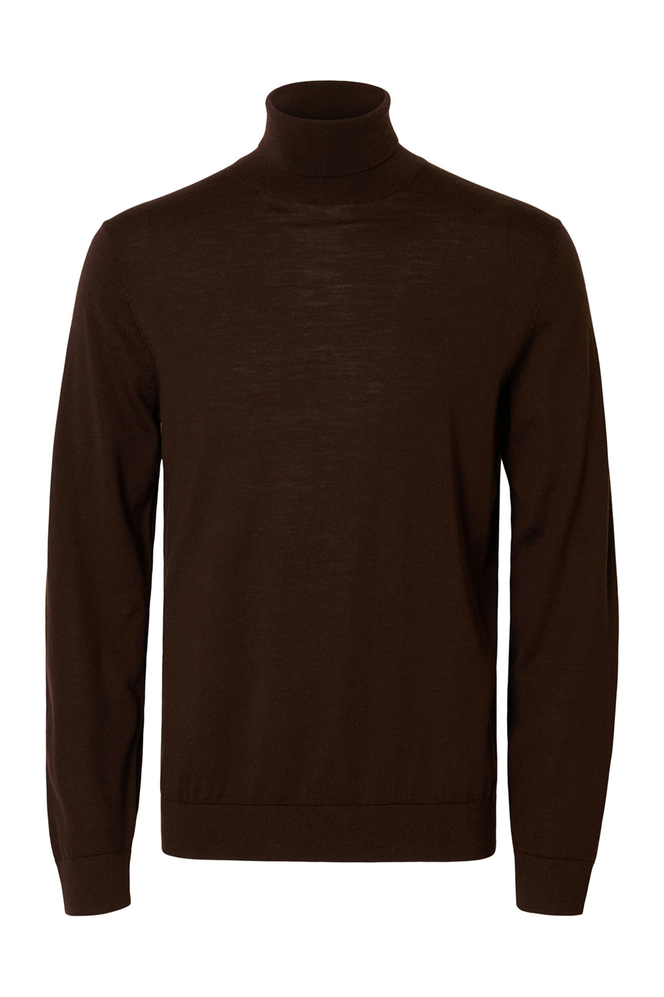 Selected Camisola de gola alta 100% l&atilde; merino Castanho