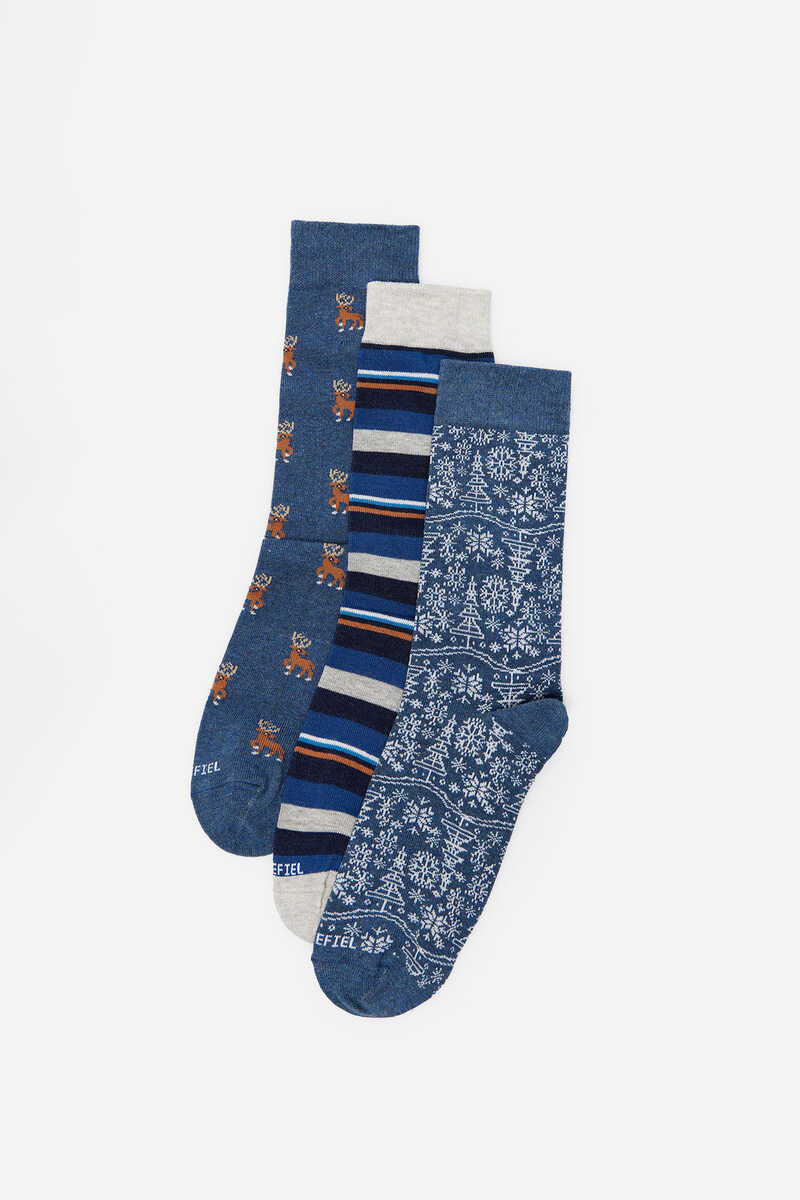 Cortefiel 3 pairs socks gift box Blue