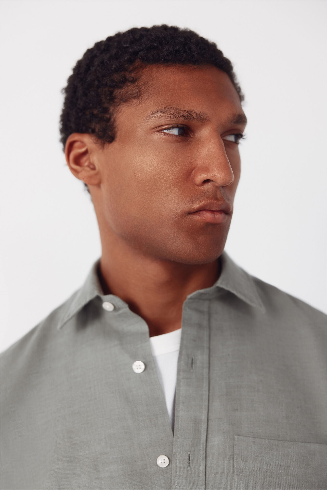 Cortefiel Plain linen cotton shirt Kaki