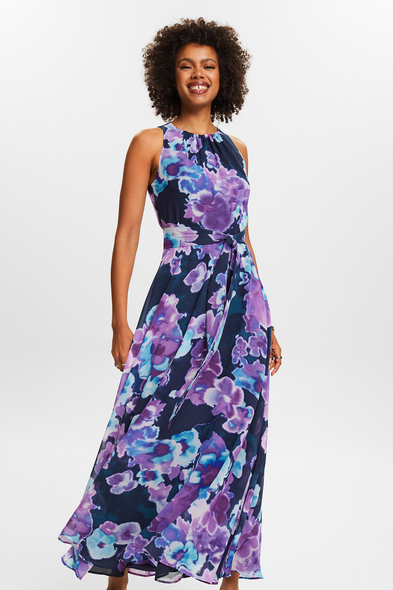 Esprit Long floral print dress Printed blue