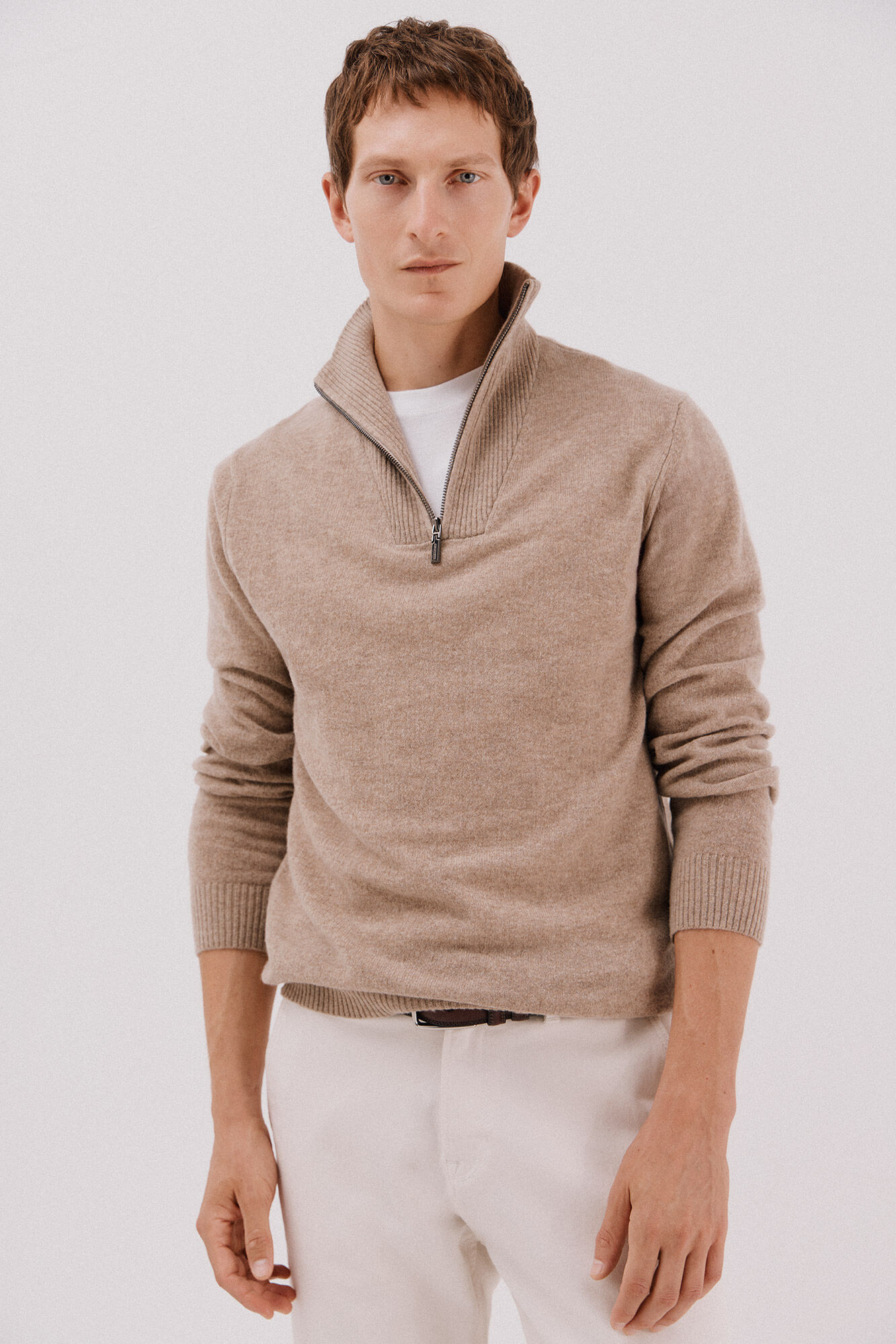 Cortefiel Jersey lana lambswool cuello abierto cremallera