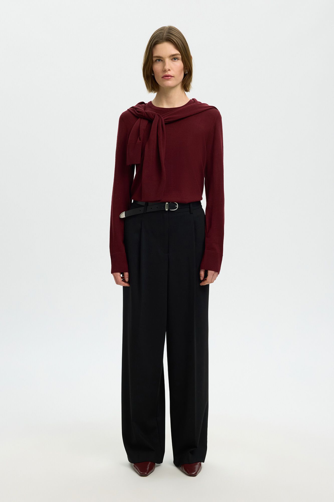 Selected 100% merino wool jumper Maroon