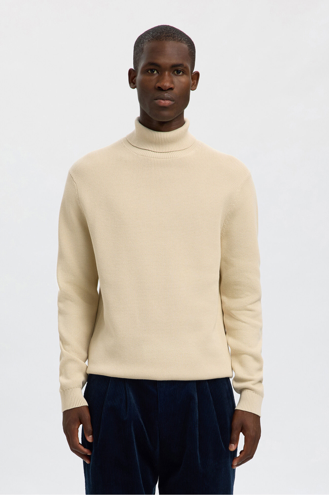 Selected Camisola de gola 100% algod&atilde;o org&acirc;nico Tostado