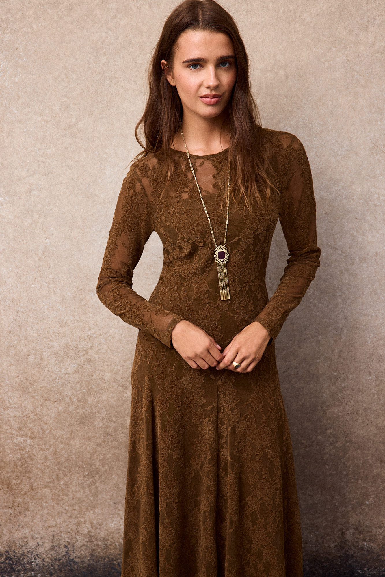 Slowlove Vestido em renda com folho