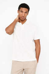 Cortefiel Slub piqué open neck polo shirt Ivory