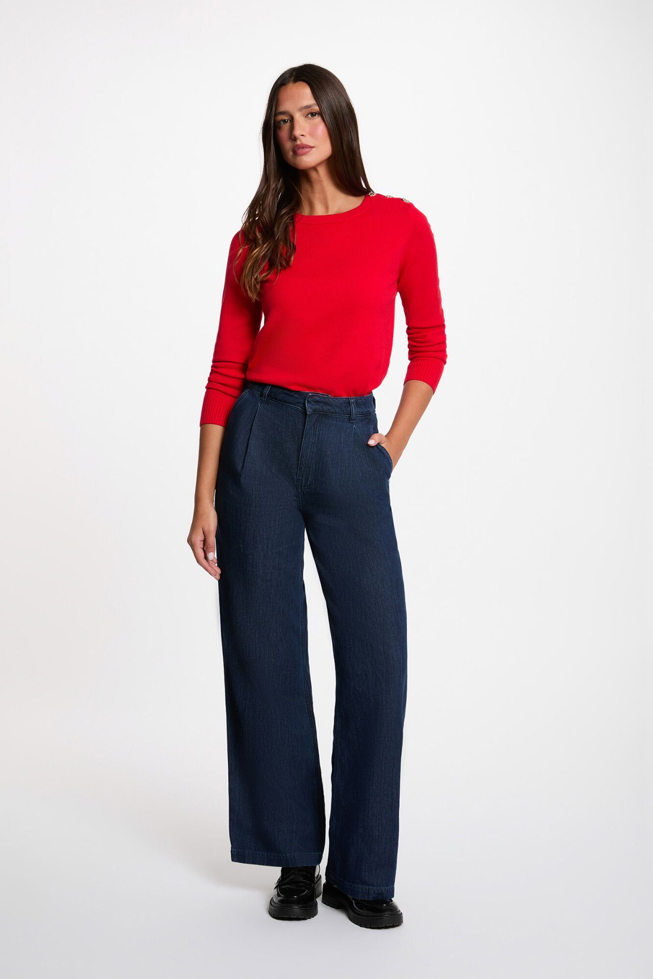 Morgan Camisola gola redonda com bot&otilde;es