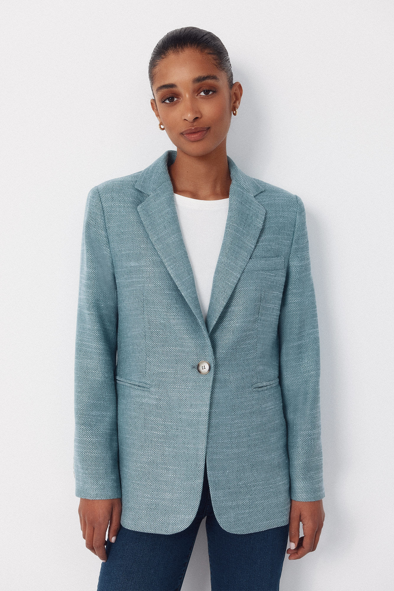 Cortefiel Textured fabric blazer Blue