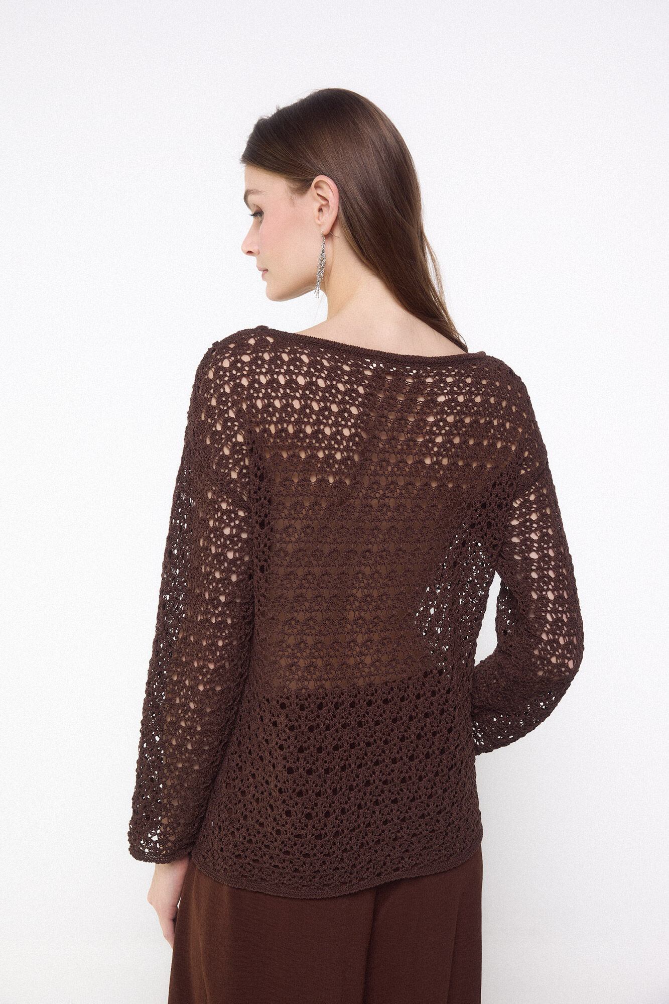 Slowlove Camisola de malha rendada Castanho