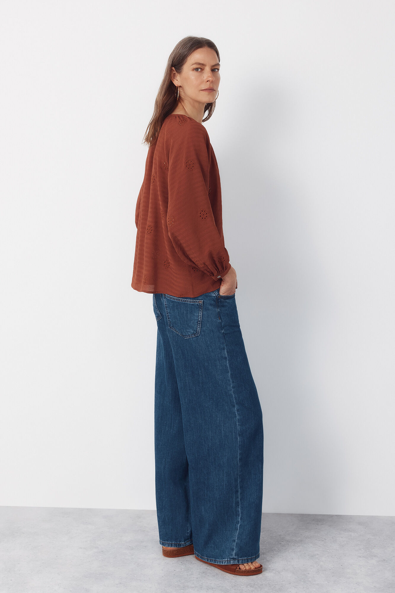 Cortefiel Embroidered blouse Orange