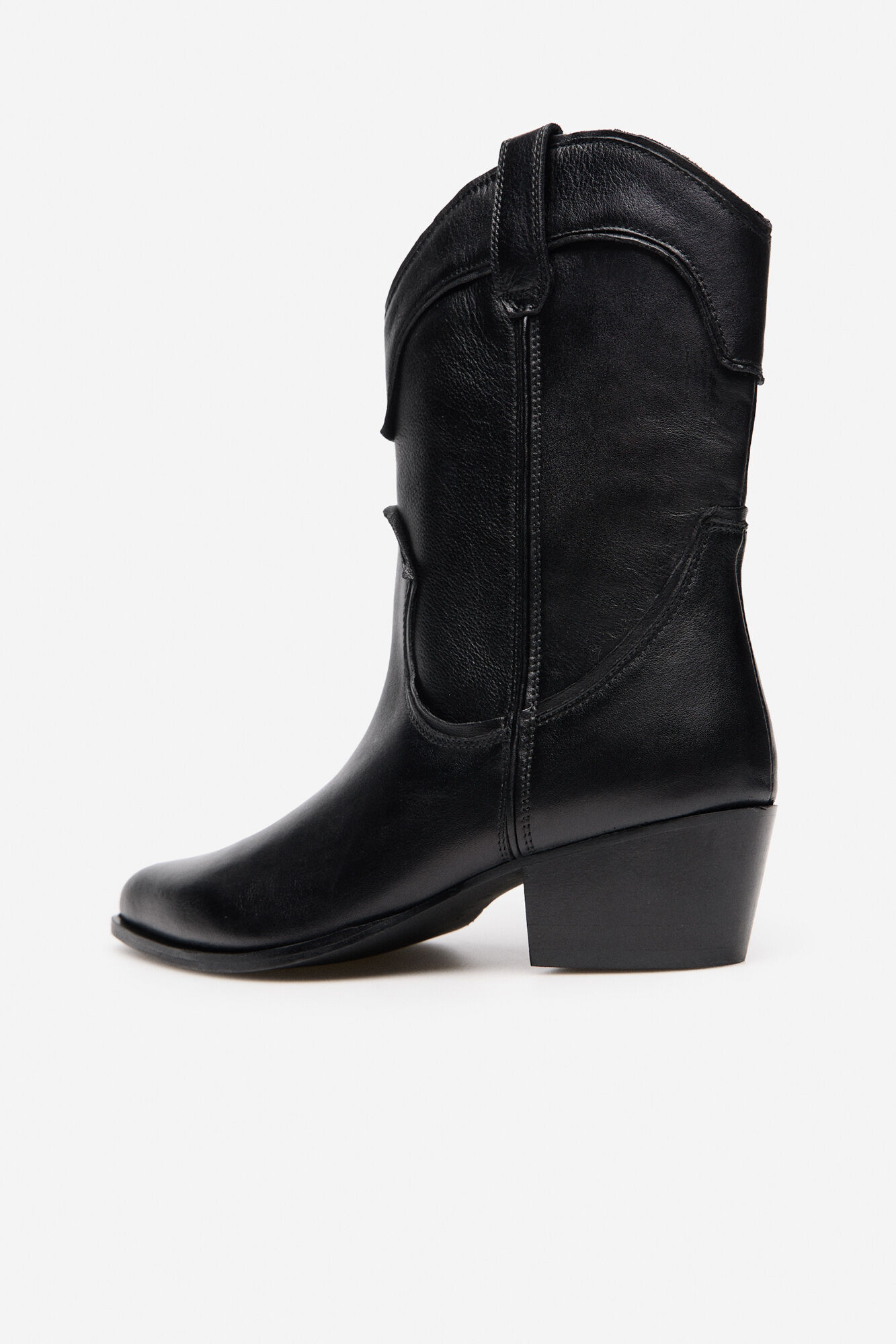 Cortefiel Leather cowboy boots Black