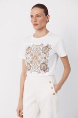 Cortefiel Floral print t-shirt Ivory