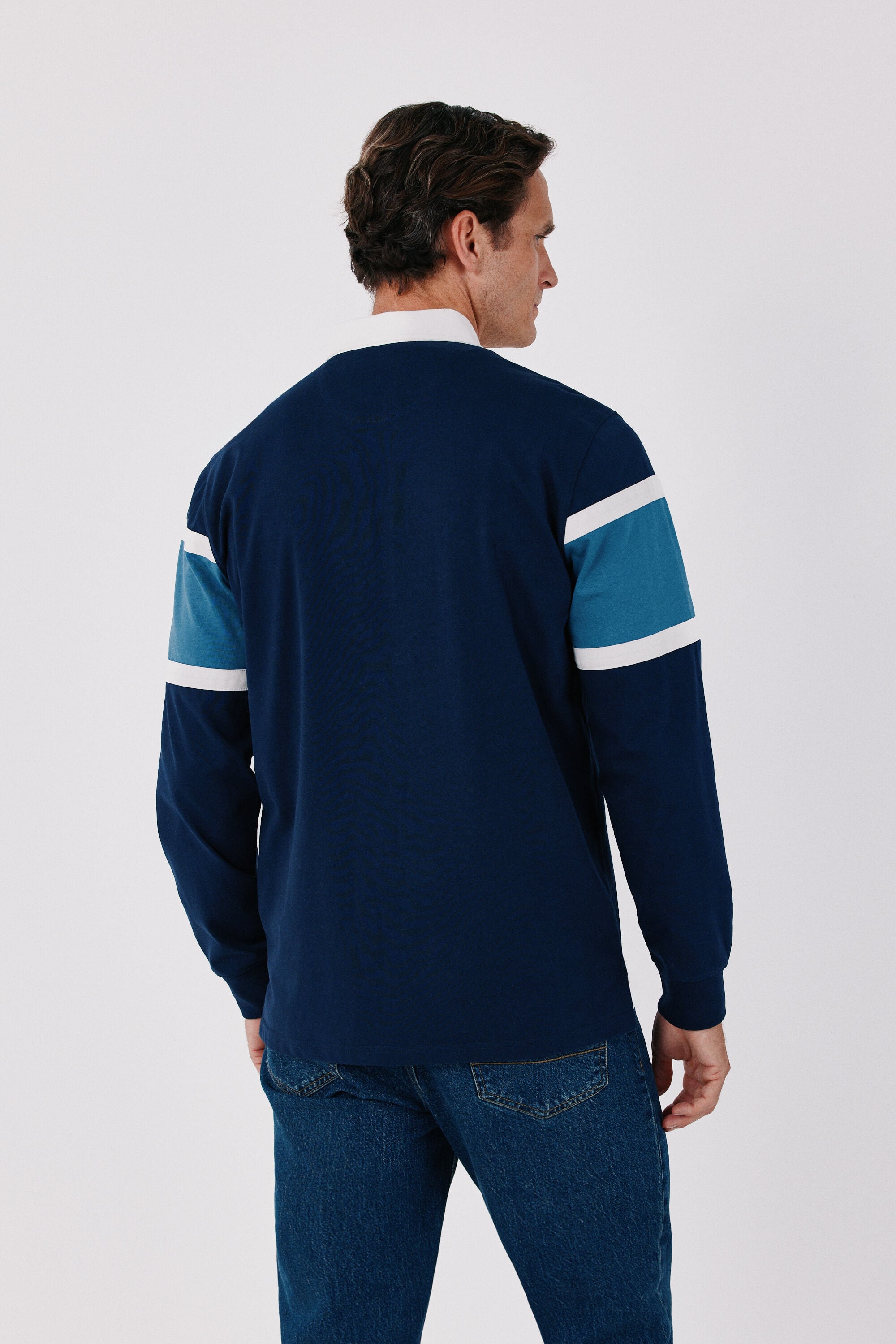 Cortefiel Colour block rugby polo shirt Navy